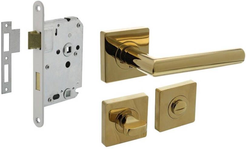 Intersteel Set toiletslot 63 8mm wit met deurkruk Bastian op rozet 55x55mm en WC-sluiting PVD messingkleur
