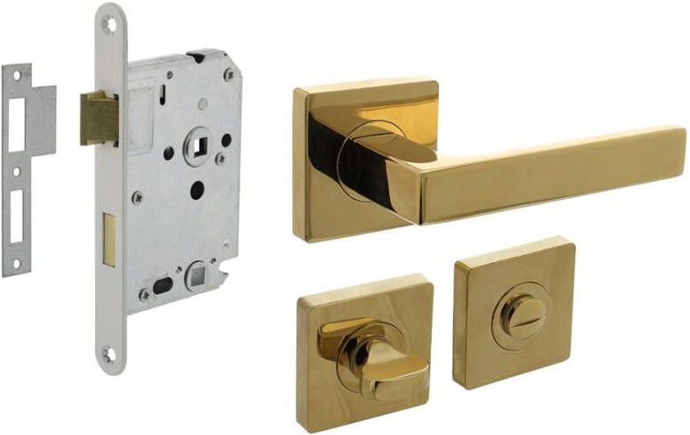 Intersteel Set toiletslot 63 8mm wit met deurkruk Hera op rozet 55x55mm en WC-sluiting PVD messingkleur