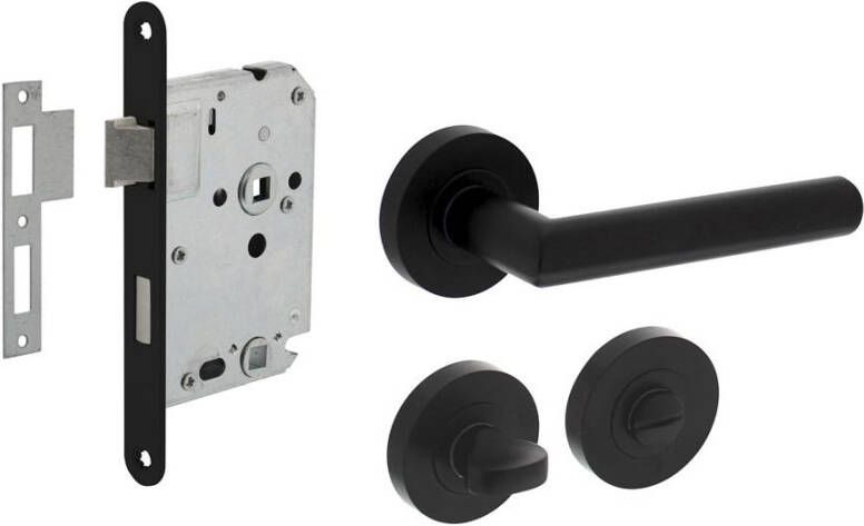 Intersteel Set toiletslot 63 8mm zwart met deurkruk Bastian op rozet ø52x10mm en WC-sluiting zwart