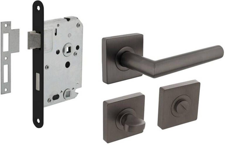 Intersteel Set toiletslot 63 8mm zwart met deurkruk Bastian op rozet 55x55mm en WC-sluiting antraciet grijs