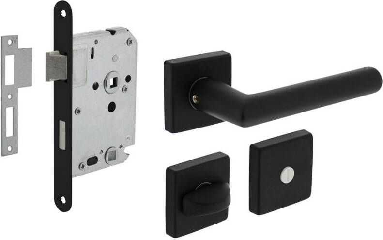Intersteel Set toiletslot 63 8mm zwart met deurkruk Broome op rozet 50x50mm en WC-sluiting zwart