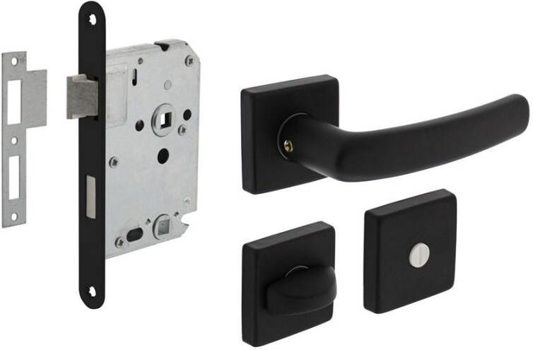 Intersteel Set toiletslot 63 8mm zwart met deurkruk Denham op rozet 50x50mm en WC-sluiting zwart