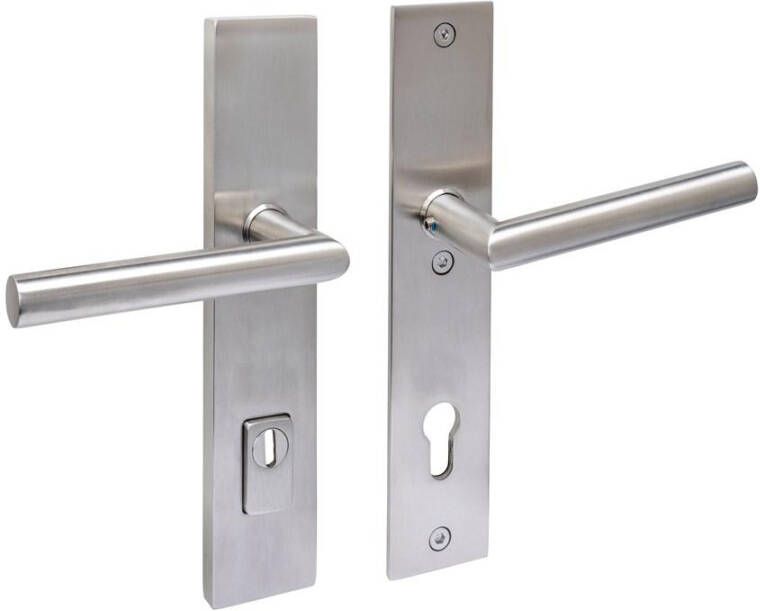 Intersteel SKG3 veiligheidsbeslag recht. 250x50mm kruk kruk Jura met veerconstructie prof.cilindergat 92mm rvs