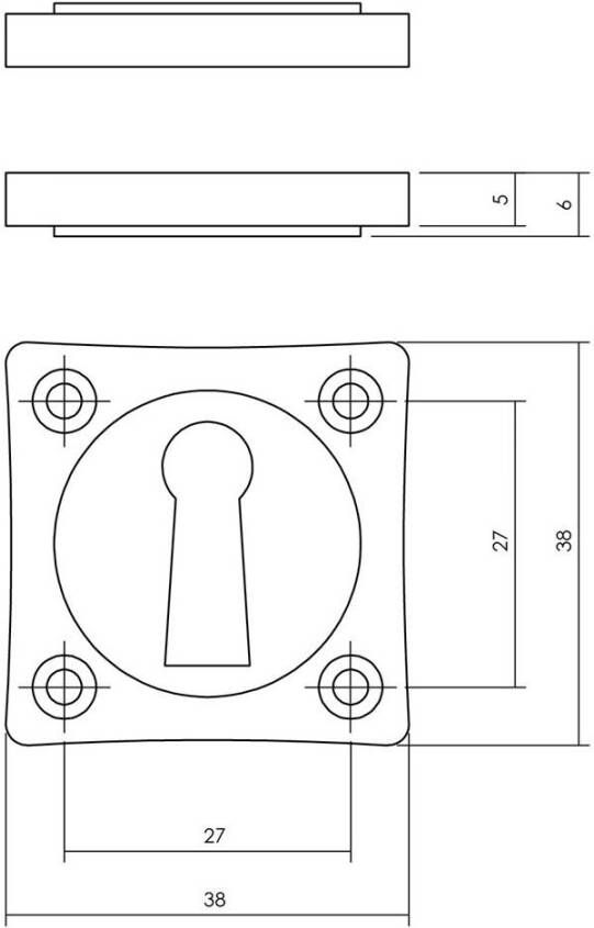 Intersteel Sleutelrozetten basic 38x38x5mm nikkel mat