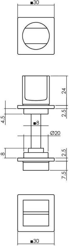 Intersteel WC-sluiting 8mm minimalistisch zelfklevend vierkant 30x30x2 5mm rvs