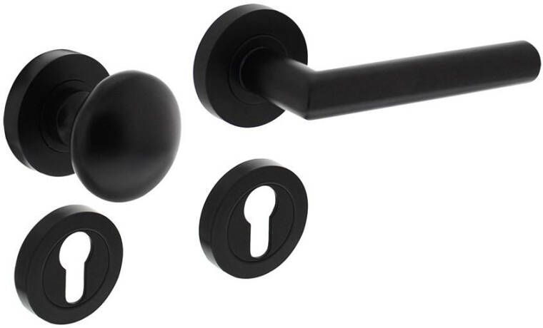 Intersteel Wisselgarnituur rechts 1693 Bastian op rond rozet 7mm nokken met profielcilindergat plaatjes zwart