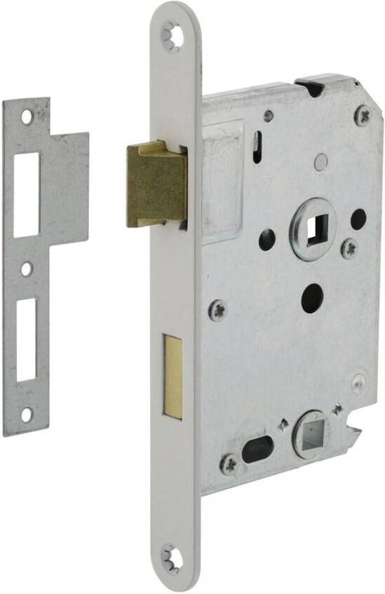 Intersteel Woningbouw badkamer toilet slot 63 8mm voorplaat afgerond wit gelakt 20x174 doorn 50mm incl. slui