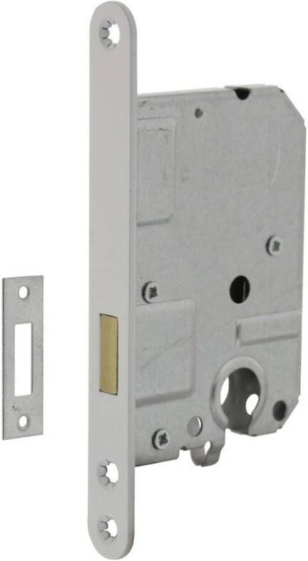 Intersteel Woningbouw cilinder kastslot 55mm voorplaat afgerond wit gelakt 20x174 doorn 50mm incl. sluitplaa