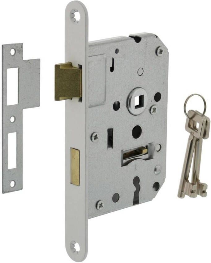 Intersteel Woningbouw klavier dag- en nachtslot 55mm voorplaat afgerond wit gelakt 20x174 doorn 50mm incl. s