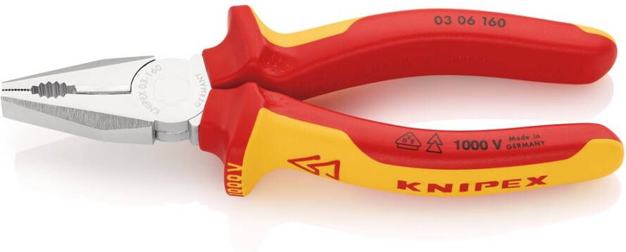 Knipex Kombitang verchroomd geïsoleerd met meer-componentengrepen VDE-getest 160 mm 0306160