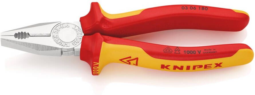 Knipex Kombi-tang verchroomd geïsoleerd met meer-componentengrepen VDE-getest 180 mm 0306180