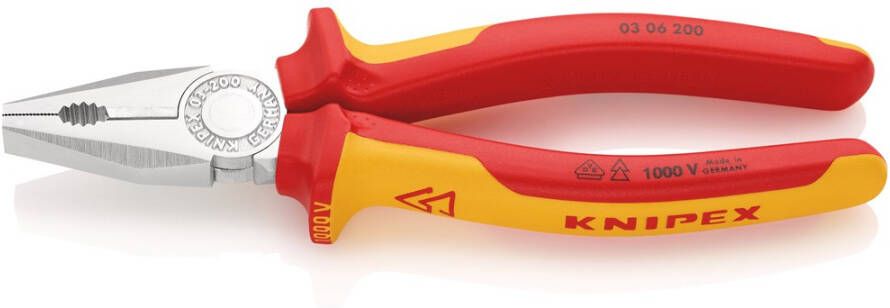 Knipex Kombi-tang verchroomd geïsoleerd met meer-componentengrepen VDE-getest 200 mm 0306200