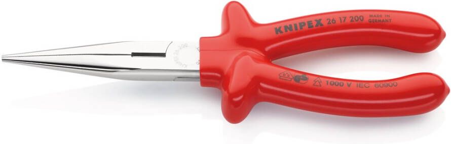 Knipex Vlakrondbektang | lengte 200 mm | recht VDE | met dompelisolatie | 1 stuk 26 17 200 26 17 200