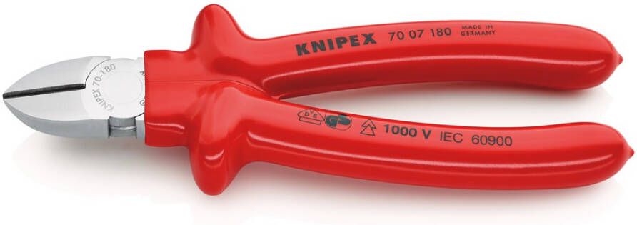 Knipex Zijsnijtang verchroomd dompelisolatie VDE-getest 180 mm 7007180