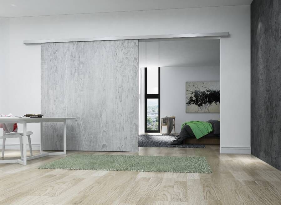 OPK Spaceship schuifdeursysteem 2050mm dubbele softclose opbouw bevestiging afgedekte wandmontage max. 80kg