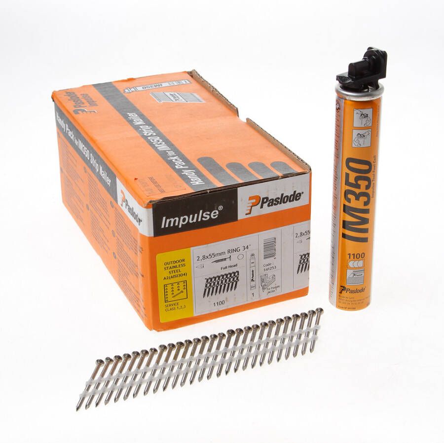 Paslode Nagels+gas im350 2.8x55ring rvs(1250)