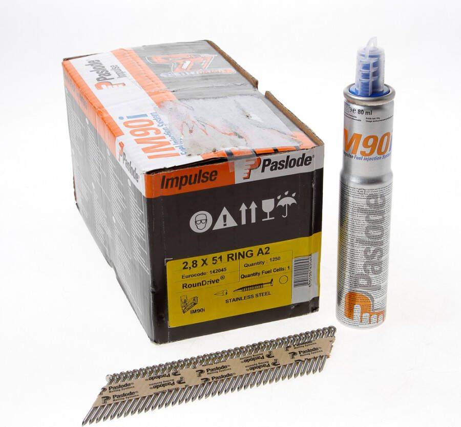 Paslode Nagels+gas im90i 2.8x51ring rvs1250st