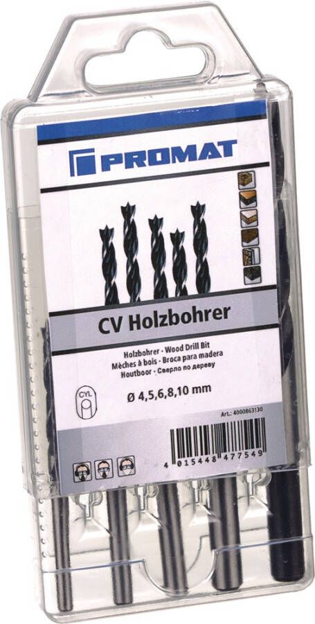 Promat Tecwerk Set houtspiraalboren | d. 3 4 5 6 7 8 9 10 mm | 8 delig | chroom-vanadiumstaal 4000863717