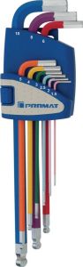 Promat Haakse schroevendraaierset | 9-delig kunststof houder | SW 1 5-10 mm | lang kleurcodering kogelkop 4000825110