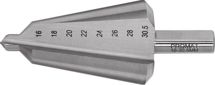 Promat Getrapte plaatboor | boorbereik 16-30 5 mm | HSS-Co totale lengte 76 mm | snedeaantal 2 4000862023