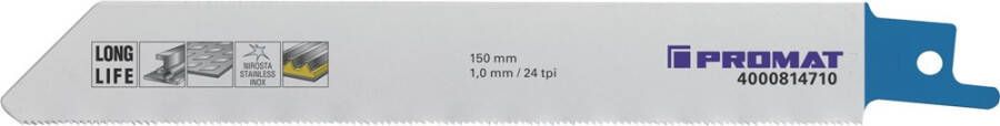 Promat Reciprozaagblad | lengte 150 mm breedte 19 mm | tandverdeling TPI 24 1 mm | gefreesd golvend | 5 stuks kaart 4000814710