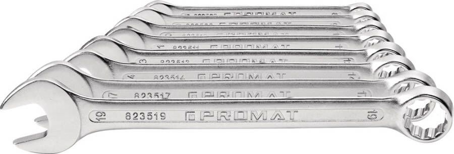 Promat Tecwerk Ring-steeksleutelset | 9-delig sleutelwijdte 10-32 mm | vorm A extra lang chroom-vanadiumstaal 4000823038
