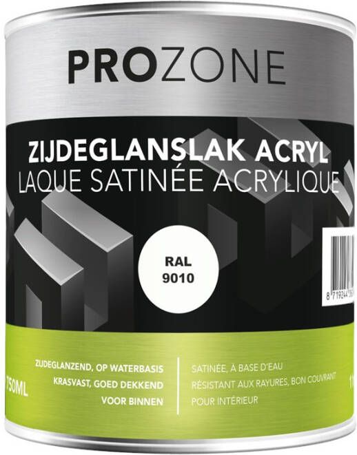 Prozone Zijdeglanslak RAL9010 op waterbasis (750ml)