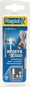 Rapid blindklinknagel rvs + drill 4.8x10mm (50st)