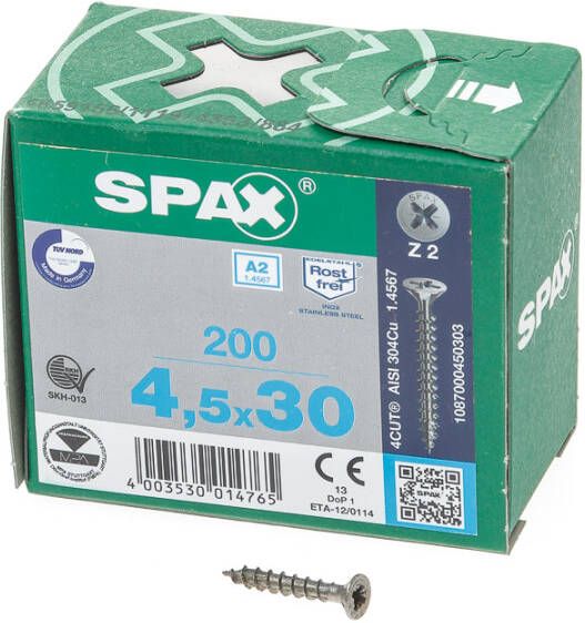 Spax pk pozi rvs 4 5x30(200)