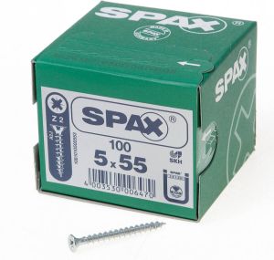 Spax Spaanplaatschroef platverzonken kop verzinkt pozidriv 5.0x55mm (per 100 stuks)