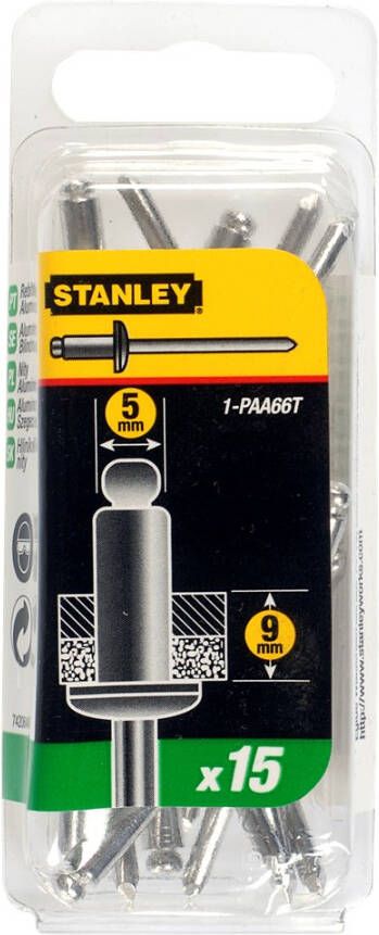 Stanley Handgereedschap Popnagels 5X9mm 15 stuks 1-PAA66T