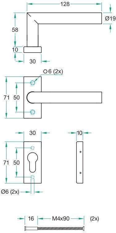 Wallebroek Deurkruk op rozet TIPO zwart rechthoekig rozet PC