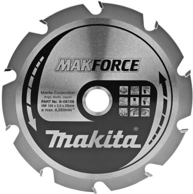 Makita Accessoires Cirkelzaagblad hout 165x20x2 0 10T 20g B-08159