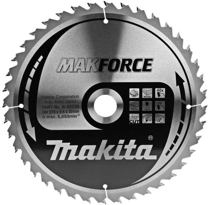 Makita Accessoires Cirkelzaagblad hout 270x30x2 6 40T 20g B-08539