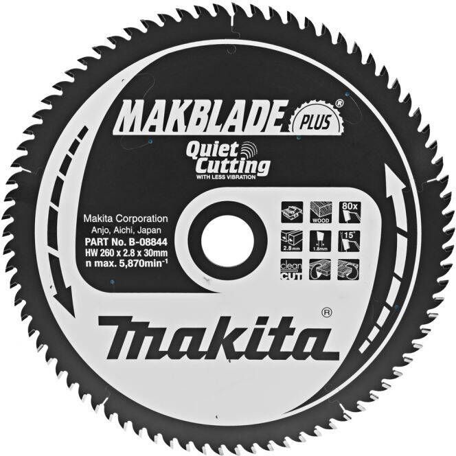 Makita Accessoires Zaagblad Quiet & Clean 260x30x2 8 80T 15g B-08844
