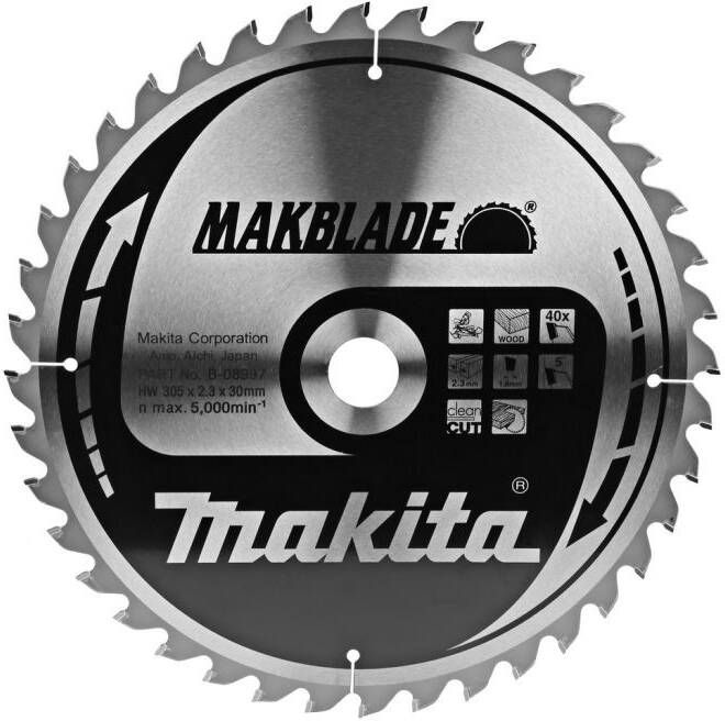 Makita Zaagblad hout Diameter zaagblad 305mm Tand Hoek 5 graden Aantal tanden 40