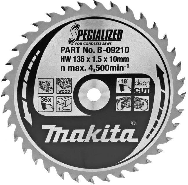 Makita Accessoires Cirkelzaagblad hout 136x10x1 5 36T 18g B-09210