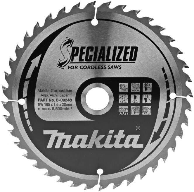 Makita Accessoires Cirkelzaagblad hout 165x20x1 6 40T 18g B-09248