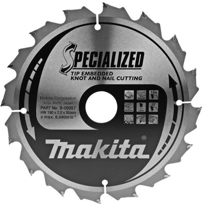 Makita B-09357 Cirkelzaagblad Hout (noest spijker) | Mtools