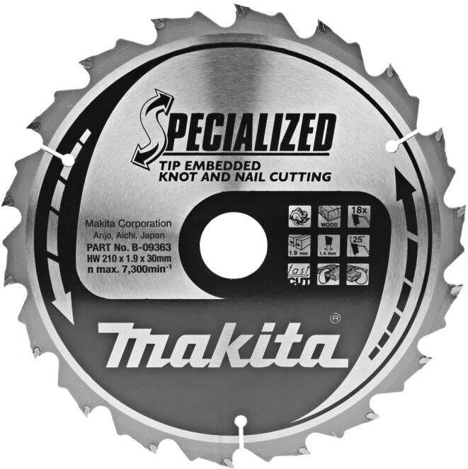 Makita Accessoires Cirkelzaagblad TipE 210x30x1 9 18T 25g B-09363 - Foto 1