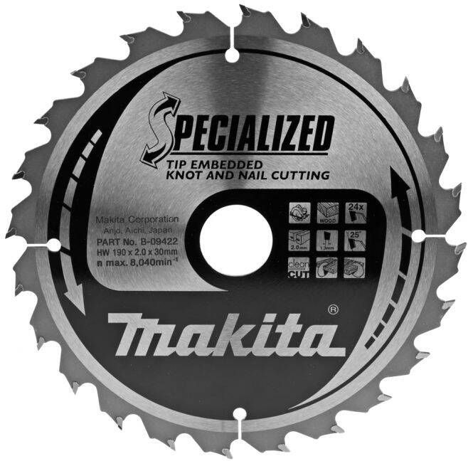 Makita Accessoires Cirkelzaagblad TipE 190x30x2.0 24T 23g B-09422