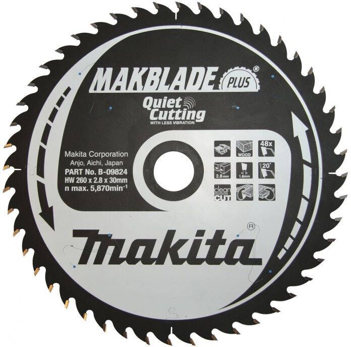 Makita Accessoires Zaagblad Quiet & Clean 260x30x2 8 48T 20g B-09824