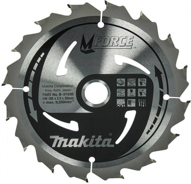 Makita Accessoires Cirkelzaagblad | Hout | Mforce | 165X20X2 0 16T15G B-31930