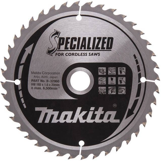 Makita Accessoires Cirkelzaagblad | Hout | 165X20X1 6 40T 18G B-32960