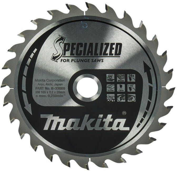 Makita Accessoires Invalcirkelzaagblad | Hout | 165X20X2 2 28T 23G B-33009