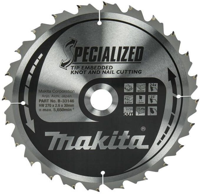 Makita Accessoires Cirkelzaagblad | Hout | Tipe 270X30X2 6 24T 23G B-33146
