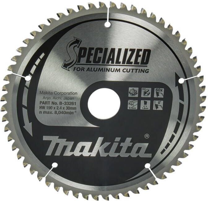 Makita Accessoires Cirkelzaagblad | Aluminium | 190X30X2 4 60T 0G B-33261