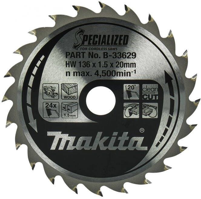 Makita Accessoires Cirkelzaagblad | Hout | 136X20X1 5 24T 20G B-33629