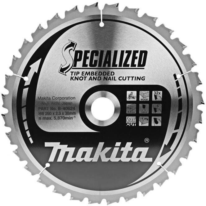 Makita Accessoires Cirkelzaagblad TipE 260x30x2 3 32T 5G B-40624