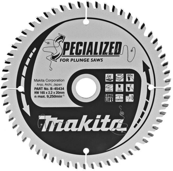 Makita Accessoires Cirkelzaagblad hout Zaagblad MDF 165x20x2.2 60T 5G B-45434